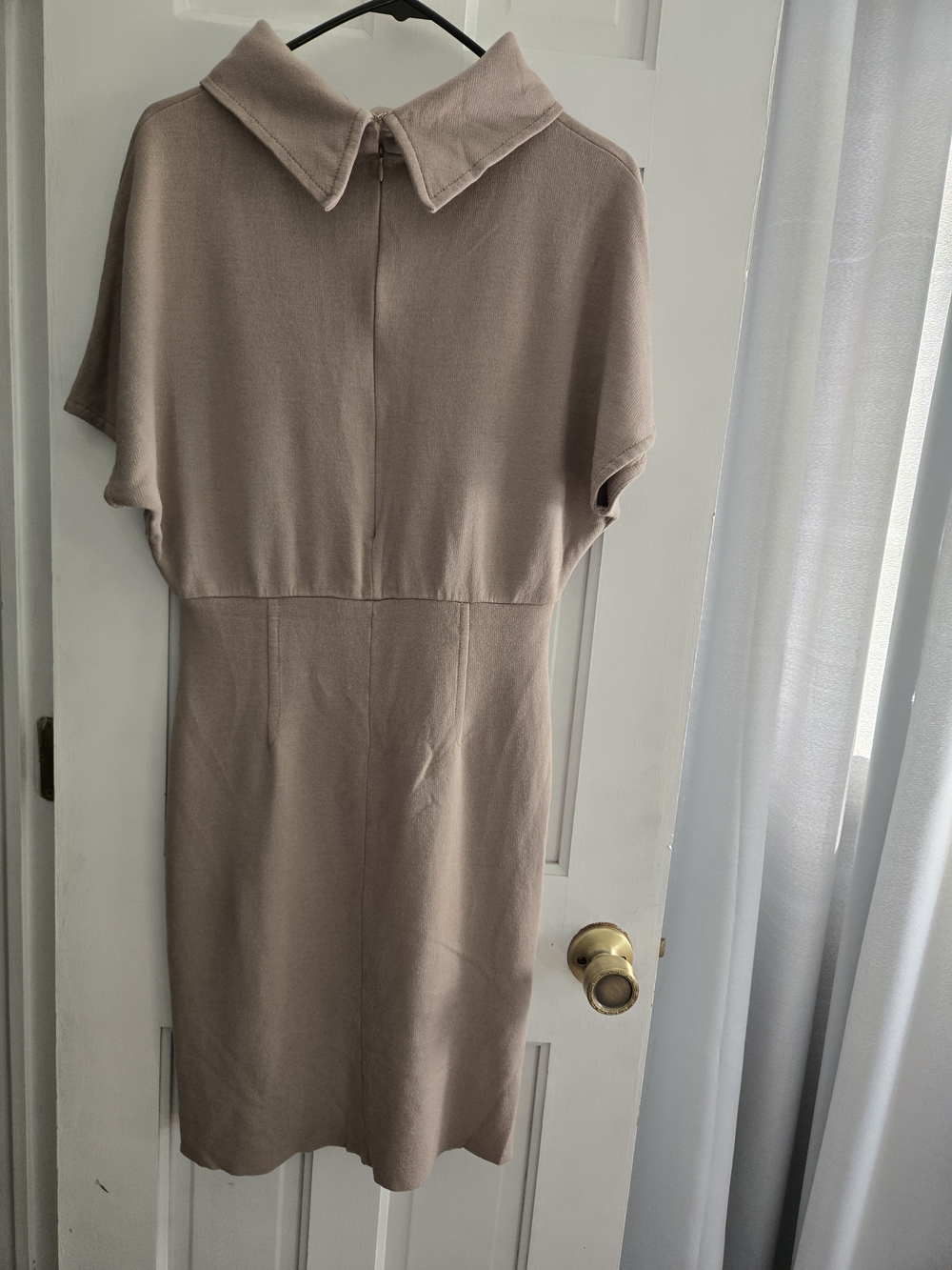 St. John Taupe Collared Knit Midi Dress